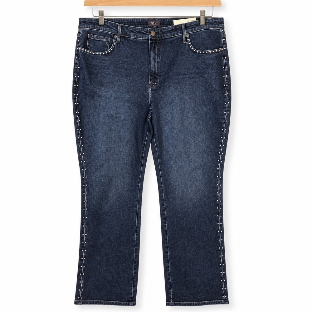 NYDJ Brooke Loose Jeans Womens 16 Louvre Sapphire Straight Rhinestones A723423